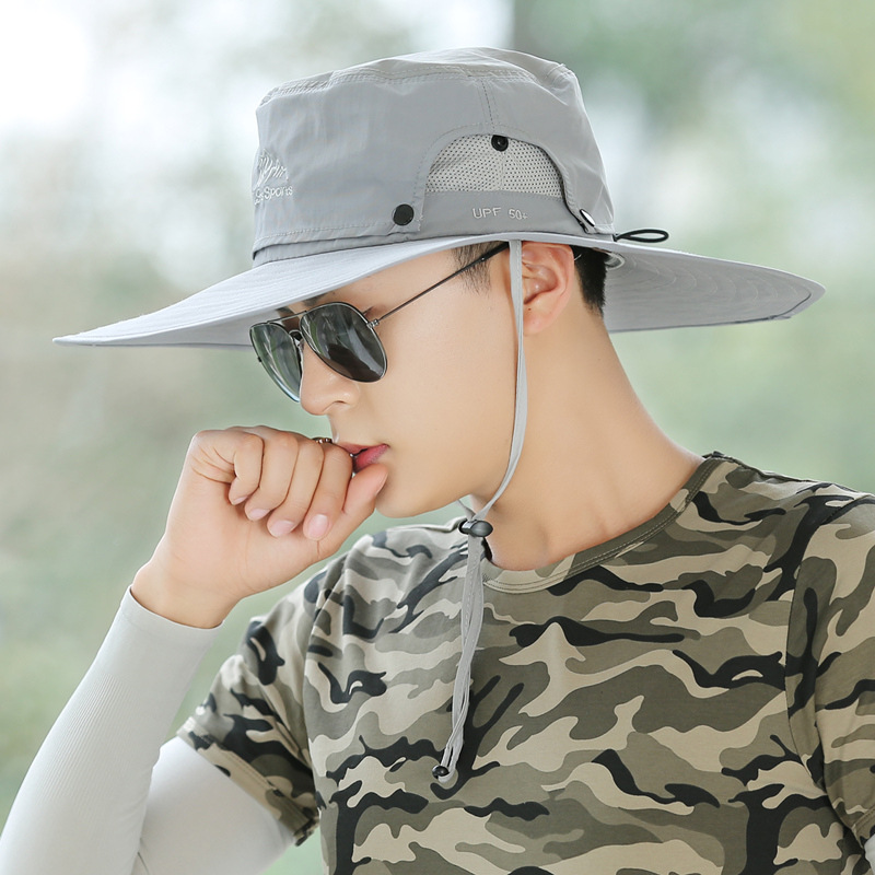 Men's Summer Outdoor Fishing Hat Sun Cover with Large Brim and Anti-Ulbraviolet Breathable Bucket Fisherman Hat