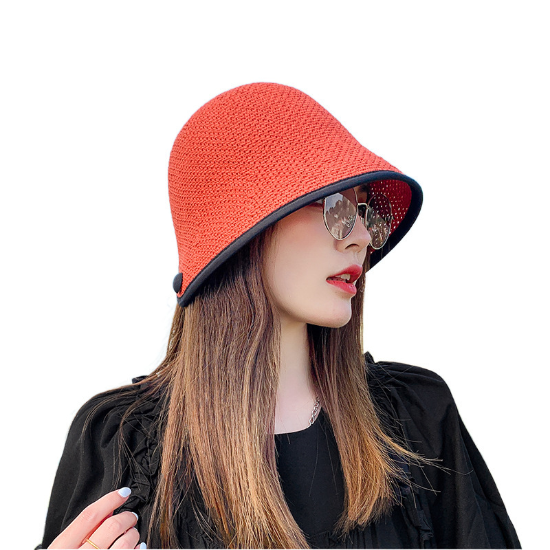 Knitted fisherman hat women's spring and summer new fashion woven basin hat outdoor sun protection bucket hat