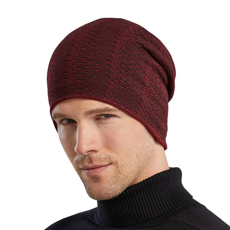 Winter simple warm wool hat for men knitted pile hat outdoor plus velvet pullover hat