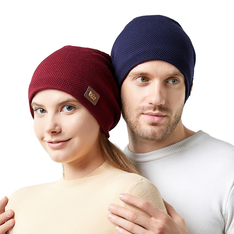 European and American autumn and winter outdoor warm knitted hat solid color large head wearable plus velvet earmuffs pullover hat