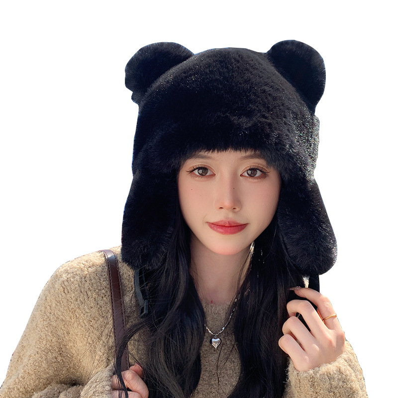 Autumn and winter women's cotton cashmere pullover hat three-pile ball cute plus velvet thickened cold-proof warm solid color knitted hat