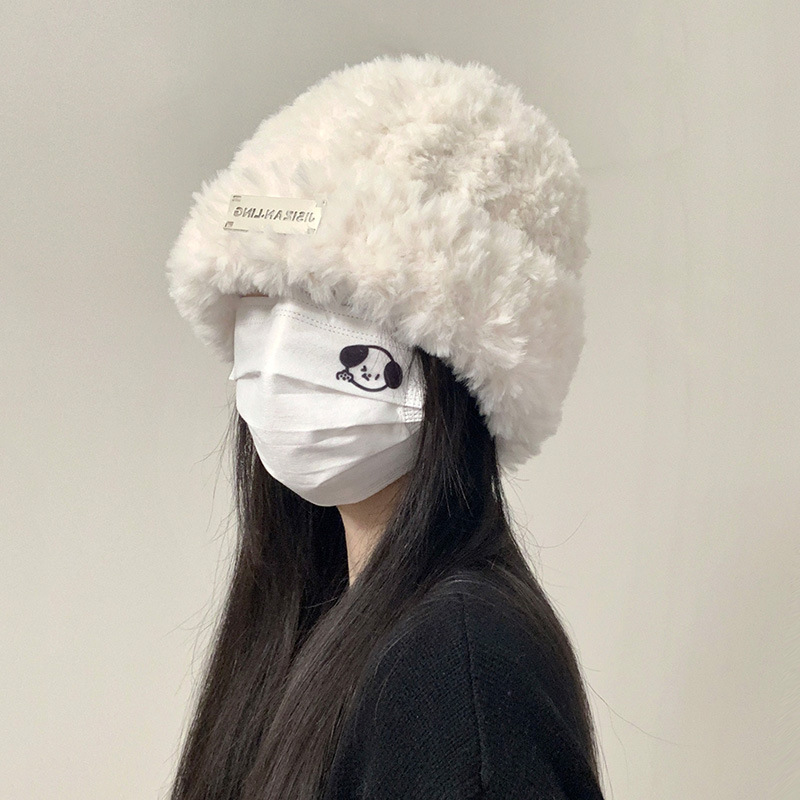 Winter Internet celebrity new plush hat for women Korean style bear ears warm hat loose fashion face small pullover hat