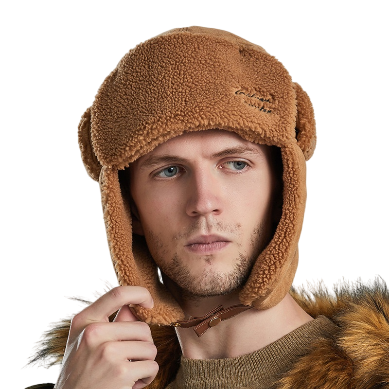 Double-sided earmuffs flight cap cycling windproof cap warm plush pilot hat autumn and winter large head circumference hat