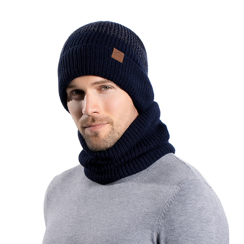 Winter new imitation mink plus velvet scarf hat two-piece set men's outdoor cold-proof warm ear protection wool knitted hat