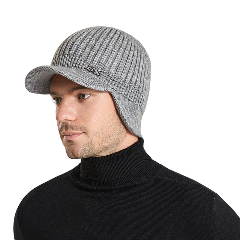 Winter knitted wool hat Korean style men's pullover hat outdoor warm ear protection duck tongue baseball hat