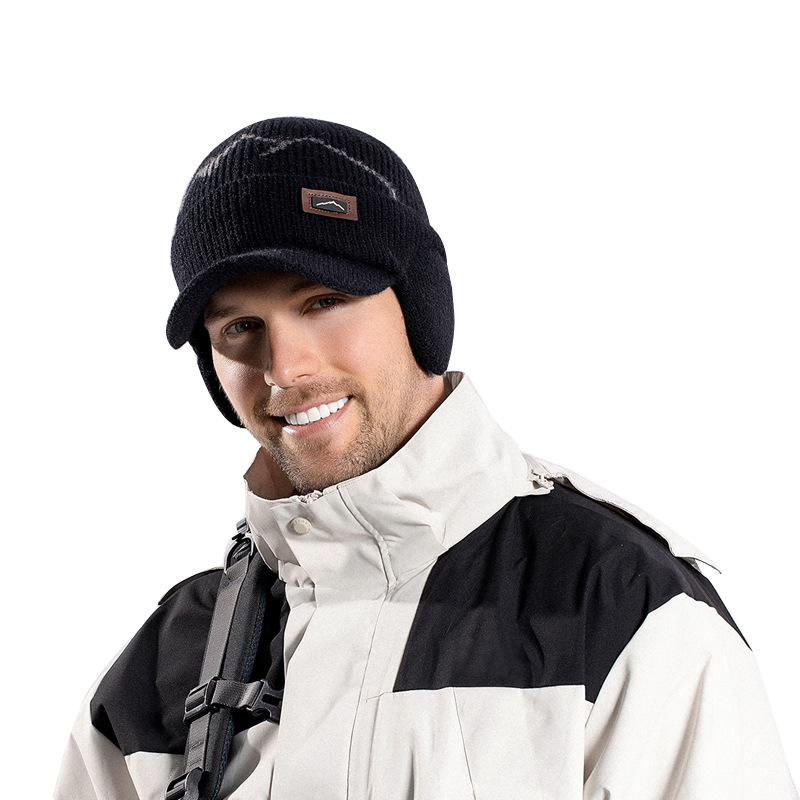 Men's winter hat with velvet and thick cold-proof warm wool hat cycling windproof knitted pullover hat