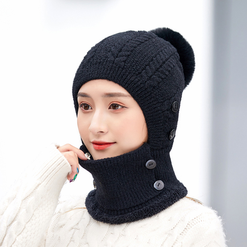 Winter women's knitted pullover earmuffs European and American wool hats women's scarf integrated warm hat