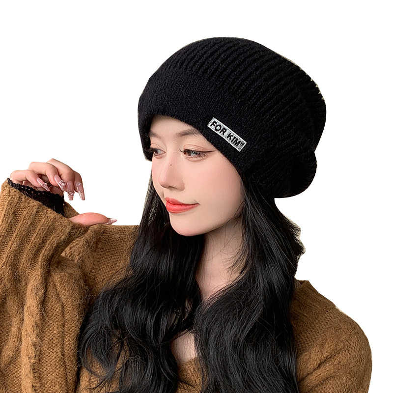 Hat women's Internet celebrity fashion pile hat Korean version of the confinement hat Baotou cold hat winter ear protection knitted wool hat