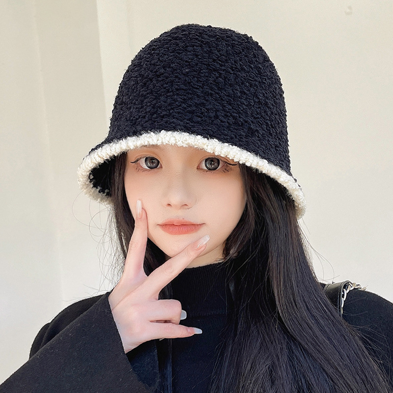 Autumn and winter new plush fisherman hat women's fashion face small bucket hat women's outdoor warm sun visor hat