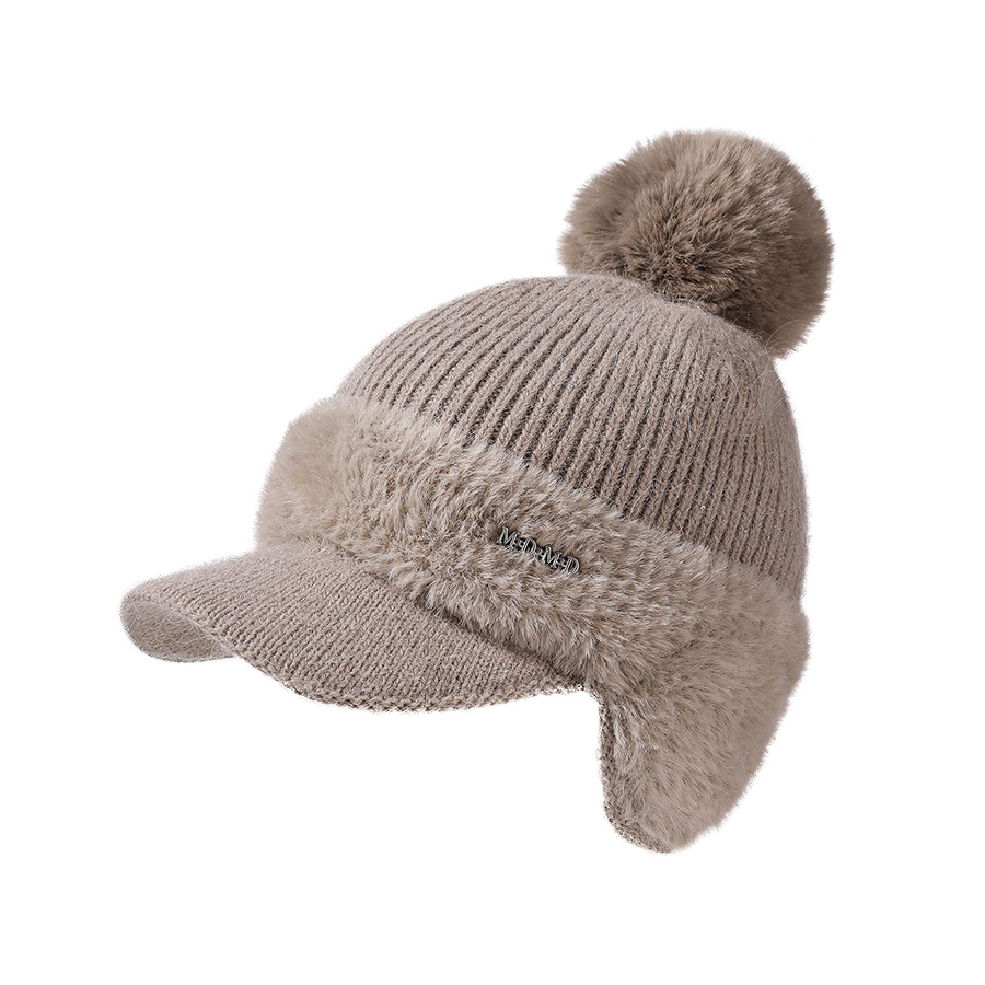 Women's winter knitted scarf pullover hat with velvet and thick warm windproof hat knitted earmuffs cycling wool hat