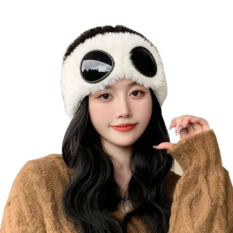 New style windproof glasses hat winter warm ear protection knitted wool hat Korean style fashion plush hat