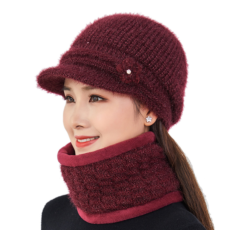 Winter warm rabbit fur hat for middle-aged and elderly women winter hat plus velvet basin hat for old ladies
