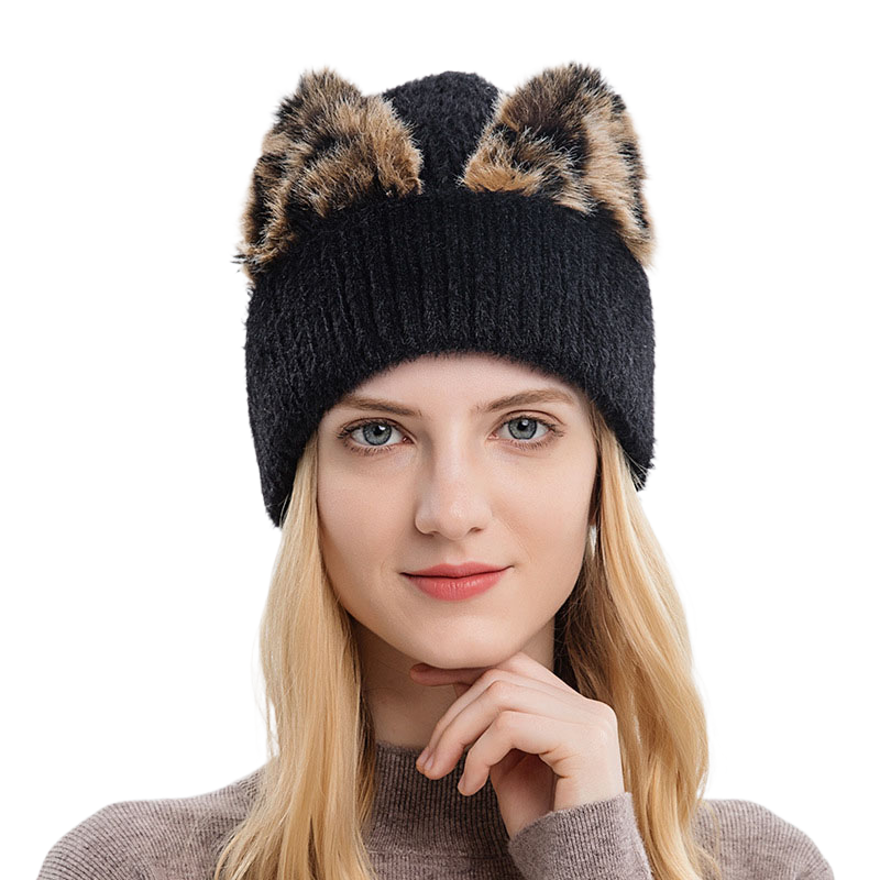 Autumn and winter plush warm earmuffs plush hat for women outdoor cold-proof knitted Lei Feng hat cute bear wool hat