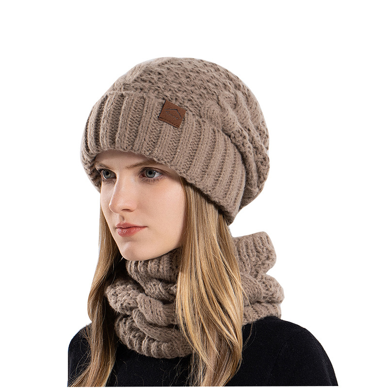 Winter European and American hat scarf set women's cold-proof warm knitted hat earmuffs wool hat