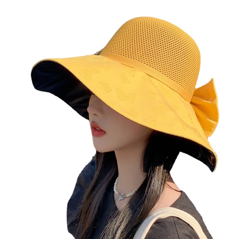 Women's sun hat for spring and summer outings, face protection, UV protection, wide-brimmed bucket hat, breathable, sun protection, foldable.