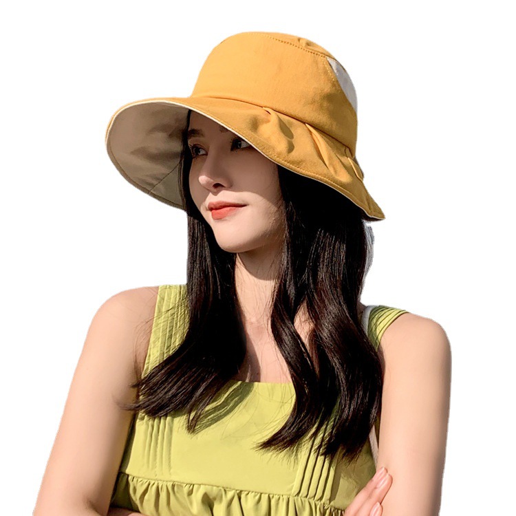 Women's summer sun hat, foldable, color-blocked, wide-brimmed, fisherman's hat with a large brim.