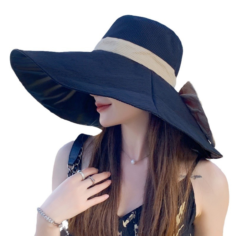 Oversized brim fisherman hat, women's summer outdoor sun protection beach bucket hat, UV protection hat, trendy