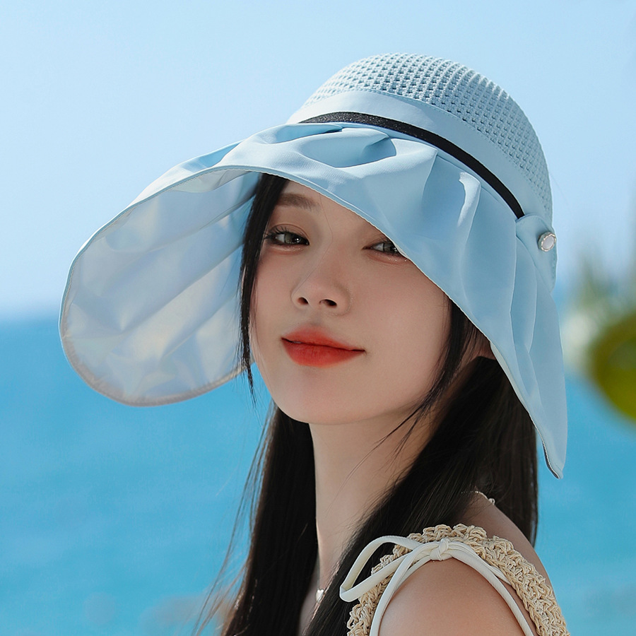 Women's extra-large visor sun hat, new summer style, outdoor UV protection sun hat, breathable, versatile, black vinyl sun protection hat, trendy.