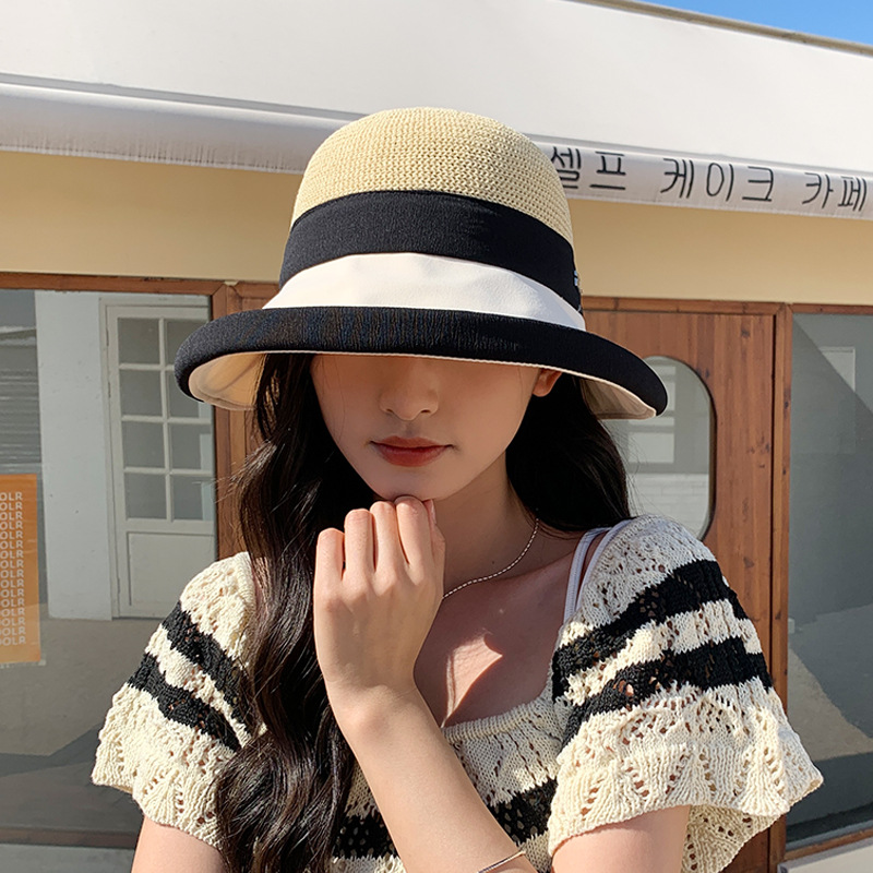 Summer outdoor sun protection hat for women, rolled brim, wide brim, flattering to the face, straw woven sun hat, beach hat, fisherman hat.
