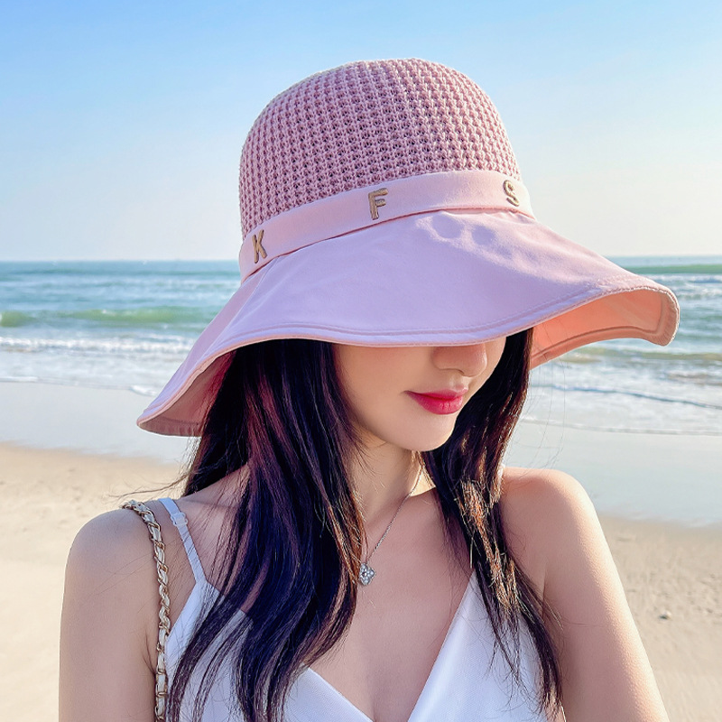 Fashionable fisherman's hat for women, wide brim, sun protection, Japanese style knitted top, foldable beach hat.