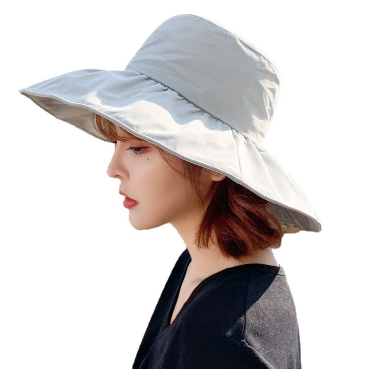 Women's black vinyl sun hat, summer wide brim, face protection, UV protection, fisherman's hat, new and fashionable sun hat.