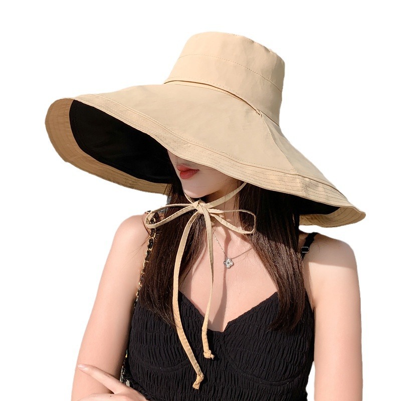 Women's versatile autumn/winter hat with an oversized brim that makes your face look smaller; reversible; Korean style beach hat.