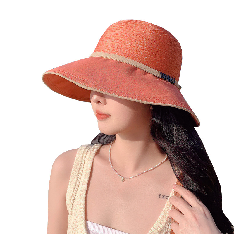 New organza patchwork drawstring fisherman's hat, wide brim, sunshade hat, UV protection sun hat for women.