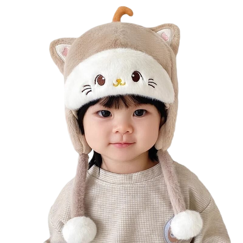 Baby hat for autumn and winter, ear-protecting Lei Feng hat, thickened, warm, cute cartoon-style plush hat for boys and girls, trendy.