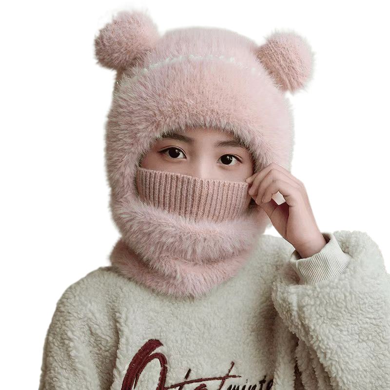 Children's wool knitted hat, unisex winter neck warmer, hooded, windproof, ear-protecting, warm pullover hat