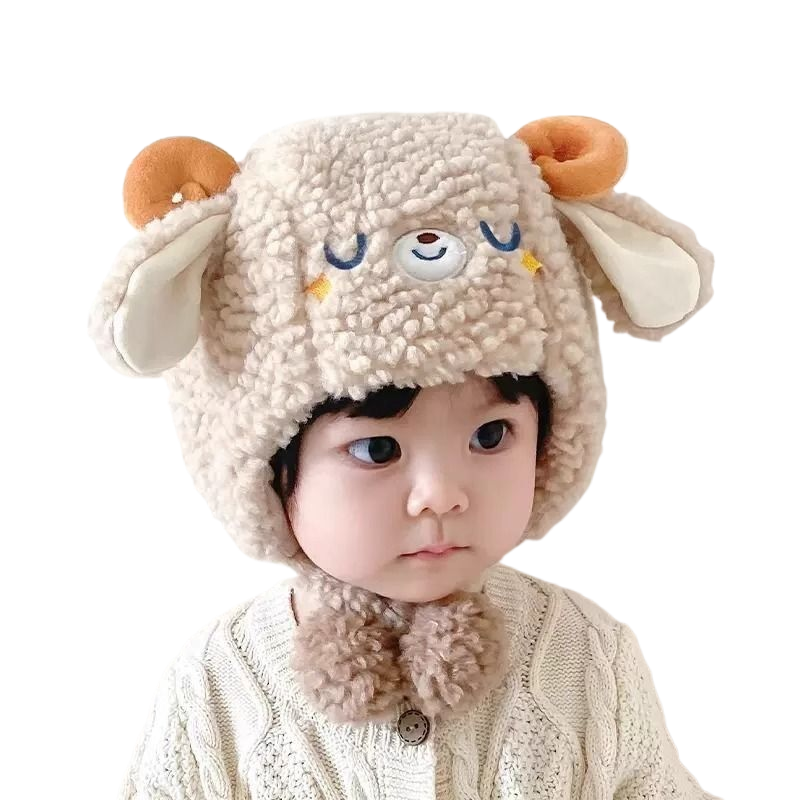 Cute baby hat for autumn and winter, plush ear flap hat, warm and thickened for boys and girls, winter.