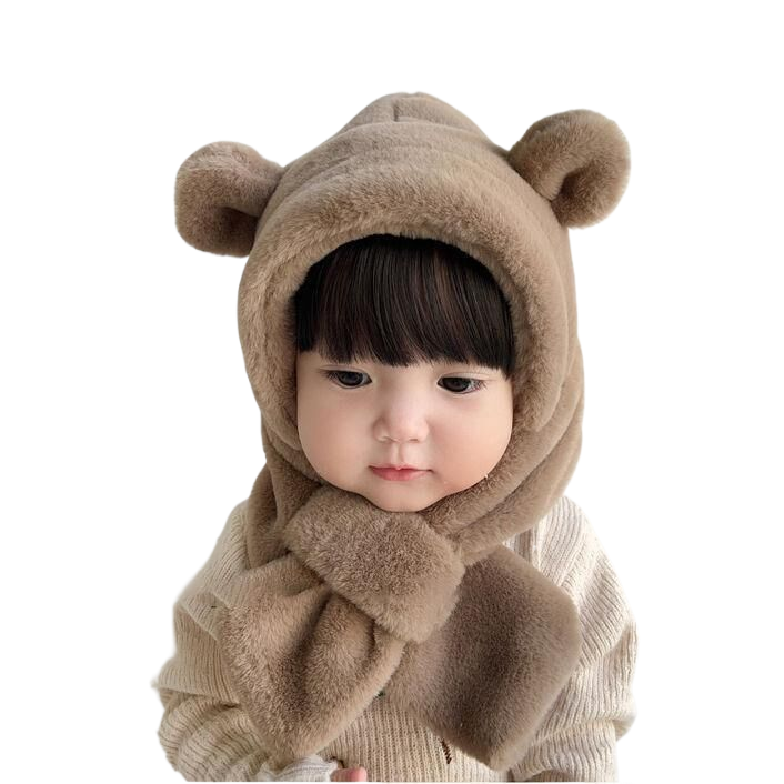 Children's hat and scarf set, winter fleece-lined and thickened, baby ear-protecting hat, windproof two-piece set for boys and girls.