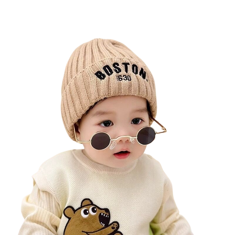 New autumn/winter children's ear-protecting hat, fleece-lined knitted hat, cute baby hat.