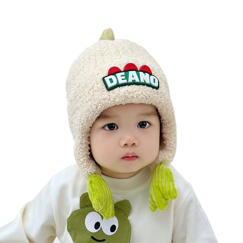 Autumn and winter baby hats for boys and girls, cute cartoon bear plush hats, warm hats with ear flaps, knitted hats