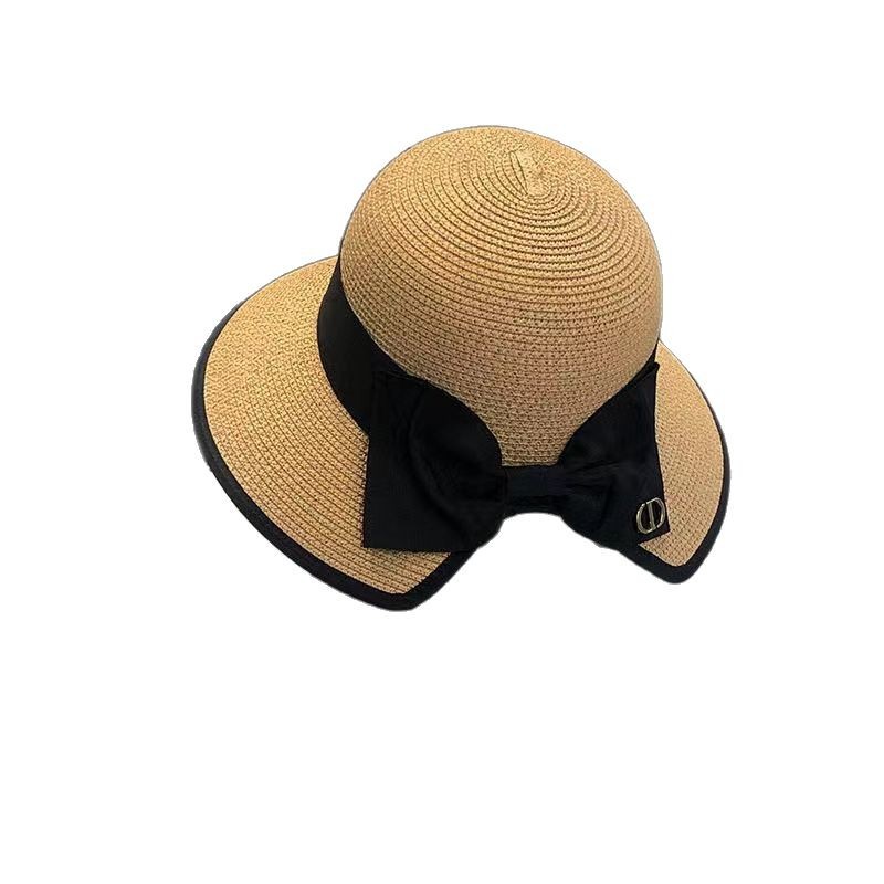 Summer straw hat with bow, women's straw woven sun hat, sun protection, UV protection, breathable and lightweight.