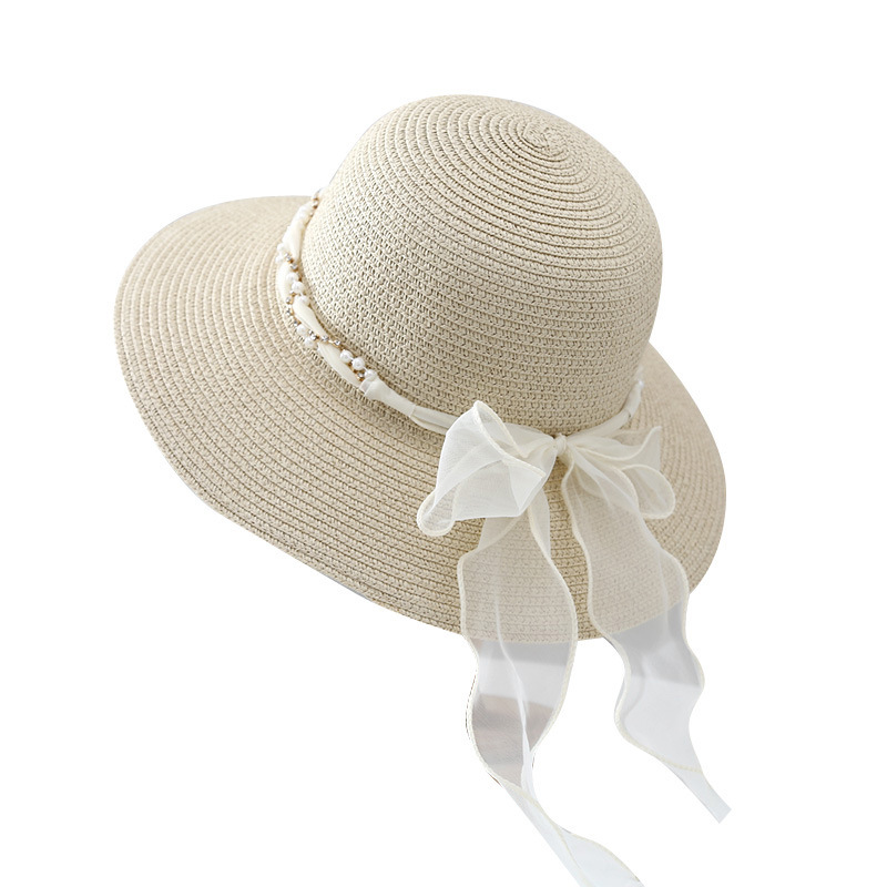 Summer Women's Beach Straw Hat, Korean Style, Lace Ribbon, Sun Protection, Wide-Brimmed Hat, Versatile and Stylish Outdoor Sunshade Vacation Hat