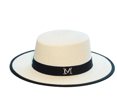 Flat-top straw hat for women, summer sun hat, small hat, sunshade hat, trendy summer sun protection hat.
