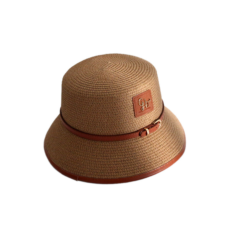 Women's Spring/Summer Round Top Straw Hat with Trim, New Popular Style, Sunshade, Beach Hat, French Bucket Hat