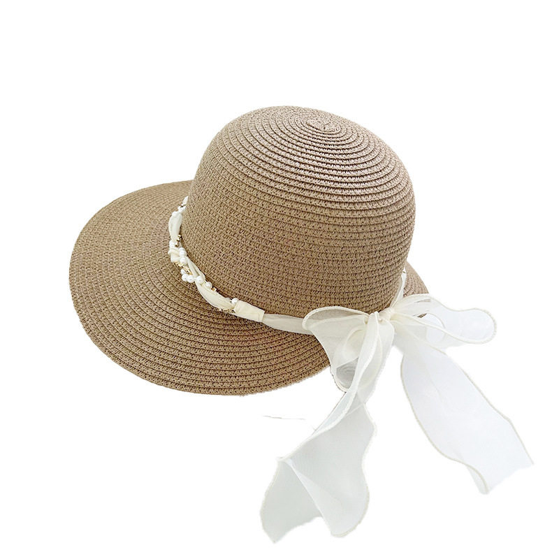 2025 New French Lace Ribbon Summer Beach Sun Hat, Outing Hat, Seaside Hat, Sun Protection Fisherman Hat, Wide Brim
