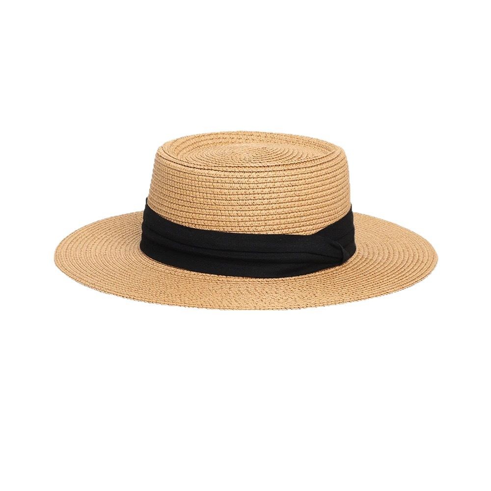 New summer French-style flat-top straw hat, British retro style, beach sunshade, vacation hat
