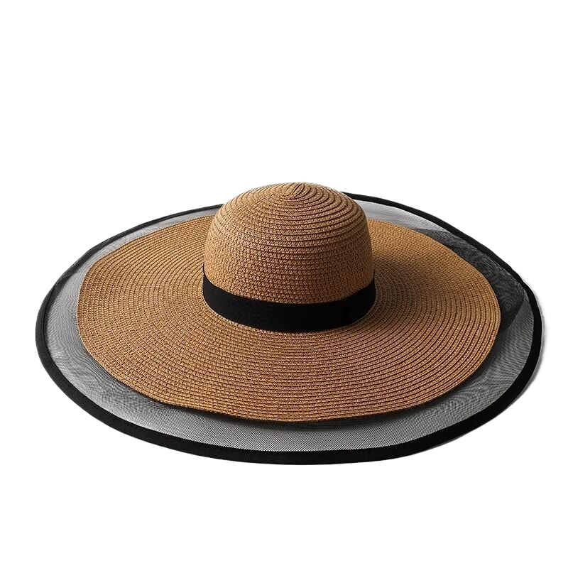 Wide-brimmed face-covering hat, elegant organza fisherman's hat, women's summer thin sun protection hat.