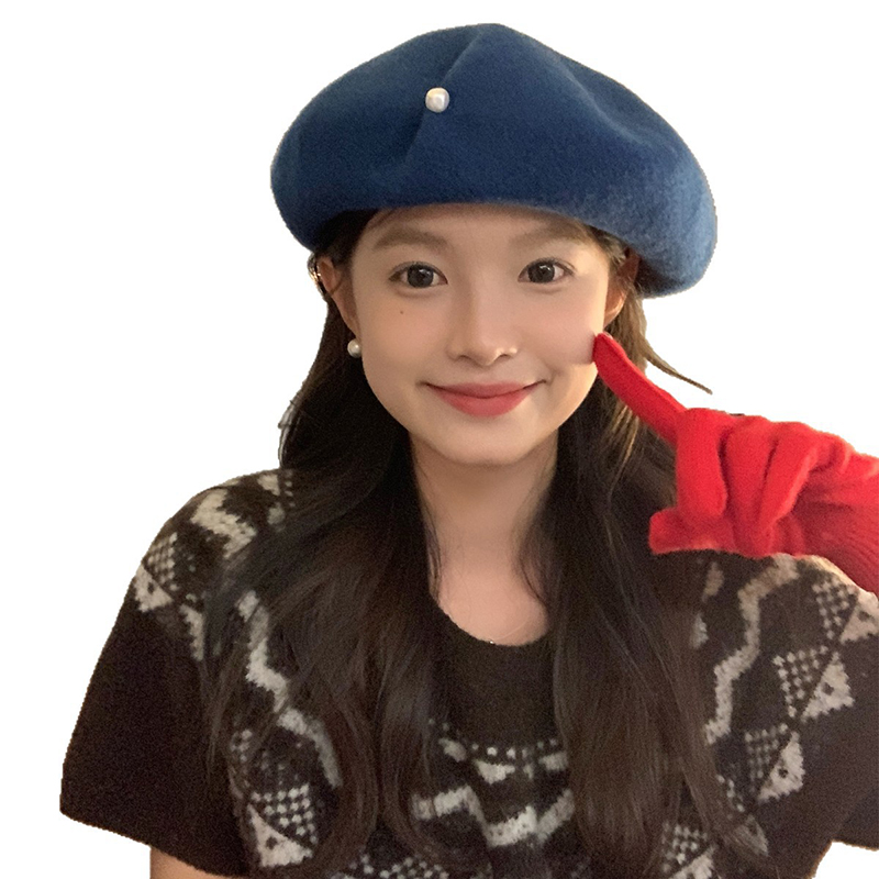 French-style 100% pure wool pearl beret for women, autumn and winter, elegant and flattering, face-framing, fashionable octagonal hat.