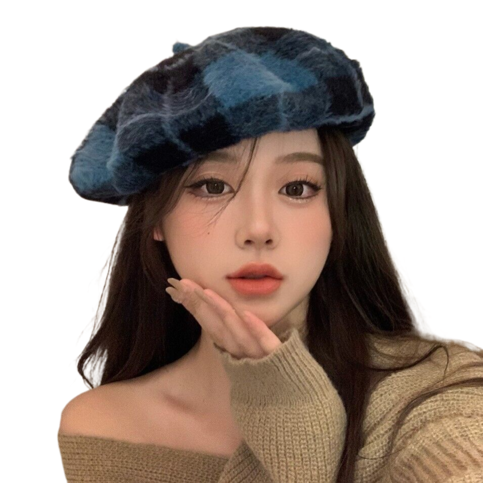 Women's beret hat, autumn and winter hat, outdoor pumpkin hat, trendy ear-protecting warm hat, casual rabbit fur and wool pullover hat.