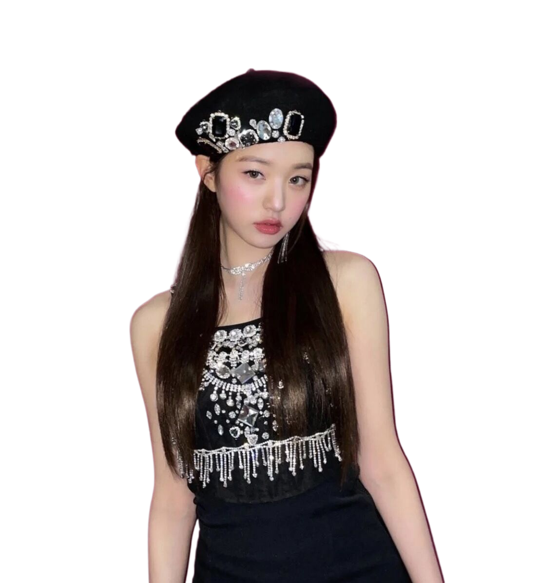 Autumn/Winter New Arrival: Jang Won-young style wool beret, warm and fashionable, with rhinestones, artist's hat for women.