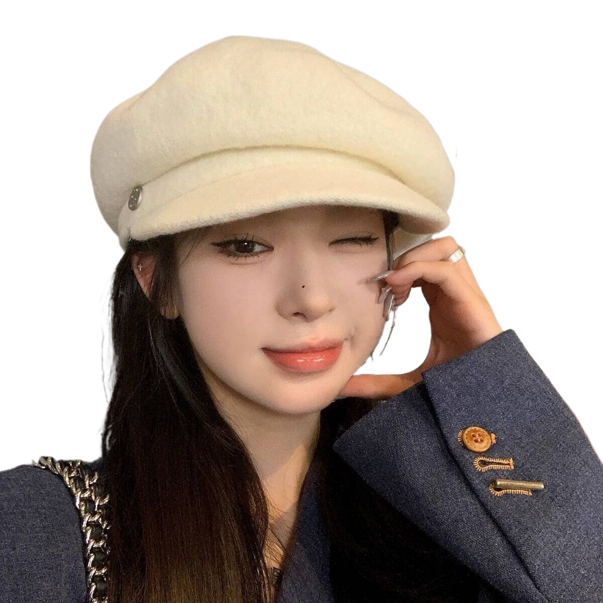 Beret hat for women with large head circumference, Korean painter's hat, versatile Korean style hat, autumn and winter knitted hat, women's octagonal hat.