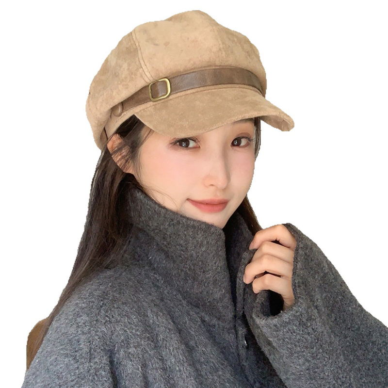 High-end suede octagonal hat for women, new 2025 autumn/winter style, elegant newsboy cap, fashionable and face-slimming painter's hat.