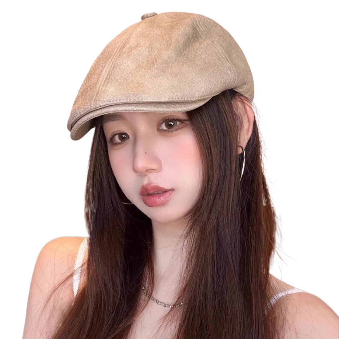 2025 New Style PU Leather Forward Beret Hat for Women, American Retro Pleated Leather Spring and Autumn Painter's Cap, Newsboy Cap for Men