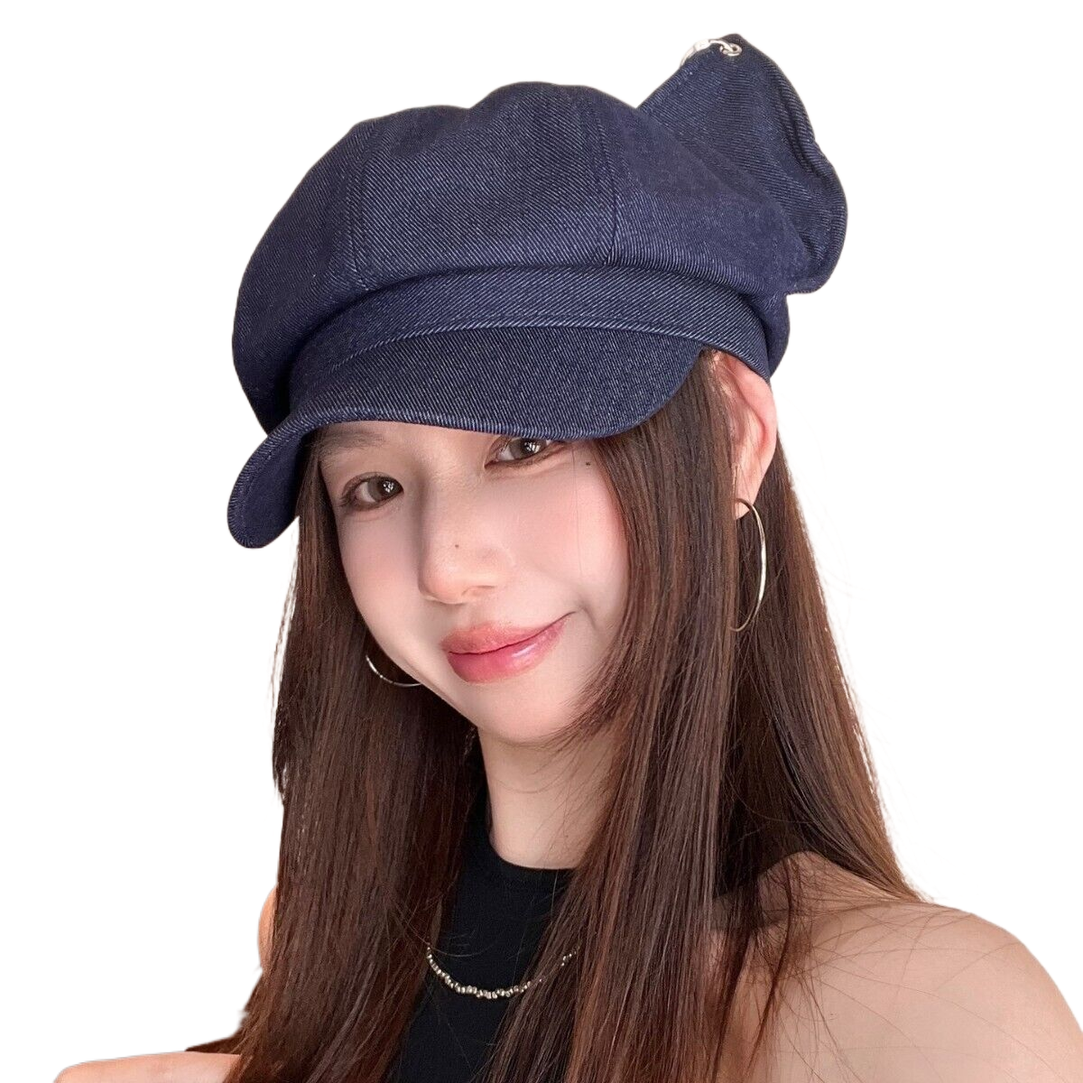 American retro cat ear denim baseball cap, autumn and winter casual hat, makes face look smaller, fashionable and versatile octagonal hat for women.