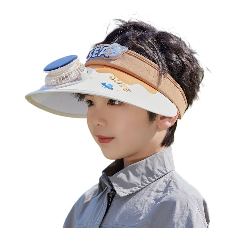 Children's sun hat with built-in fan, new summer and spring style, rechargeable, suitable for boys and girls, open-top sun hat.