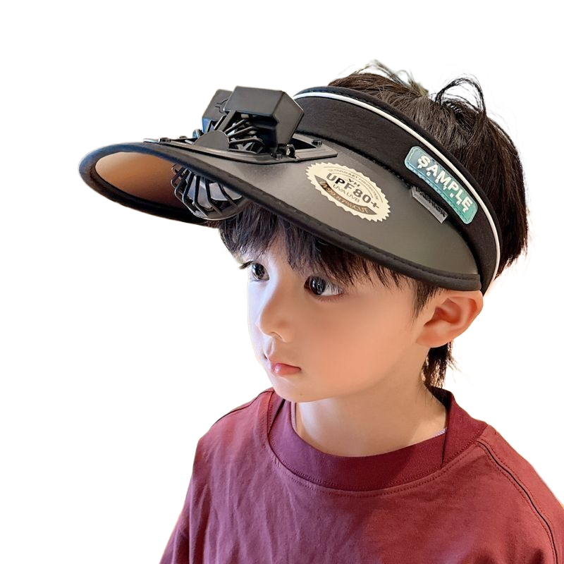 Children's sun hat, summer style, boys' sunshade hat with fan, open-top hat, girls' anti-UV wide-brimmed baby hat