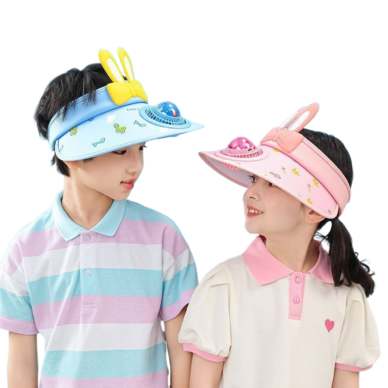 UV-protective children's cartoon fan hat, summer boys' and girls' open-top hat with wide brim, sun protection hat for babies.